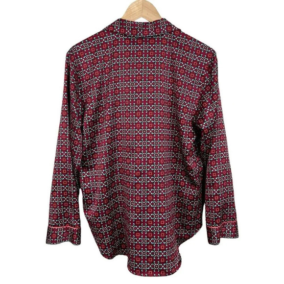 Victoria’s Secret Burgundy Geo Print Button Down Satin Sleep Shirt Size Medium - Picture 2 of 7